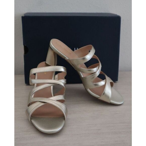 Cole Haan W28185 Women's Sz 9B Gold Leather Alyse Slide Dress Sandals - Picture 1 of 11